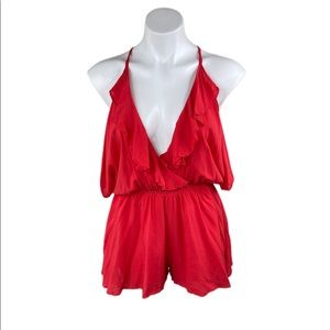 COTTON CANDY LA - Women's Ruffle Surplice Neck Romper - Red M